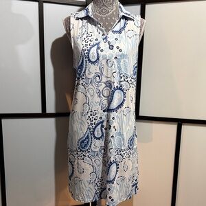 Gottex Blue and White Paisley Collar Golf and Tennis Dress
